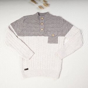 Big Kids Boy's Children's Cable Knit Buttoned Sweater Natural brown